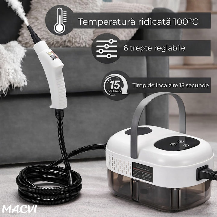 Aparat aburi Macvi® curatenie profesionala cu rezervor mare duze multiple si jet puternic pentru baie bucatarie tapiterii, Alb