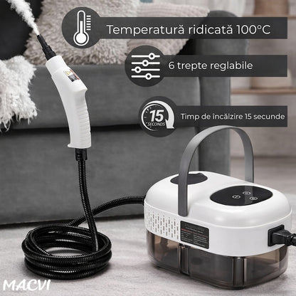 Aparat aburi Macvi® curatenie profesionala cu rezervor mare duze multiple si jet puternic pentru baie bucatarie tapiterii, Alb