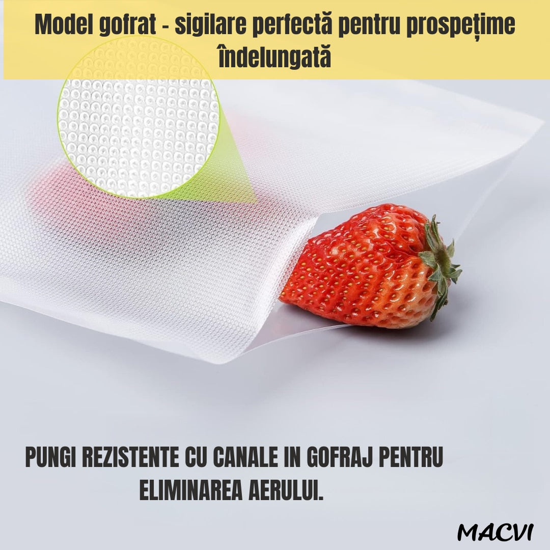 Set pungi vidat Macvi® 20x30 cm, 100 bucati, etansare puternica, sigure pentru congelator