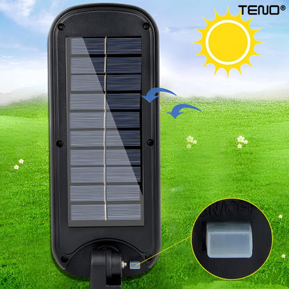 Lampa Solara Stradala 72 LED-uri Teno®, control prin telecomanda, senzor de miscare, 3 moduri de iluminare, protectie IP65, Waterproof, exterior, negru
