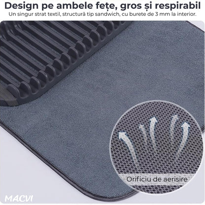 Suport vase Macvi® uscator vase pliabil 58x45.5, covoras absorbant material textil si suport siliconic organizator chiuveta bucatarie design compact respirabil banda elastica stabilitate mare, modern