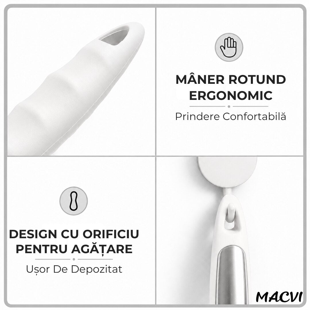 Polonic separator de grasime Macvi®, silicon alimentar, rezistent la caldura, alb
