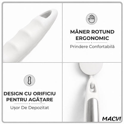 Polonic separator de grasime Macvi®, silicon alimentar, rezistent la caldura, alb