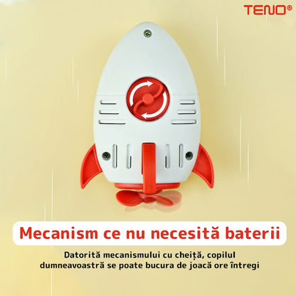 Jucarie de Baie pentru Copii Teno®, Racheta Inotatoare, interactiva, fara baterii, mecanism cu cheita, 8x11cm, rosu/alb