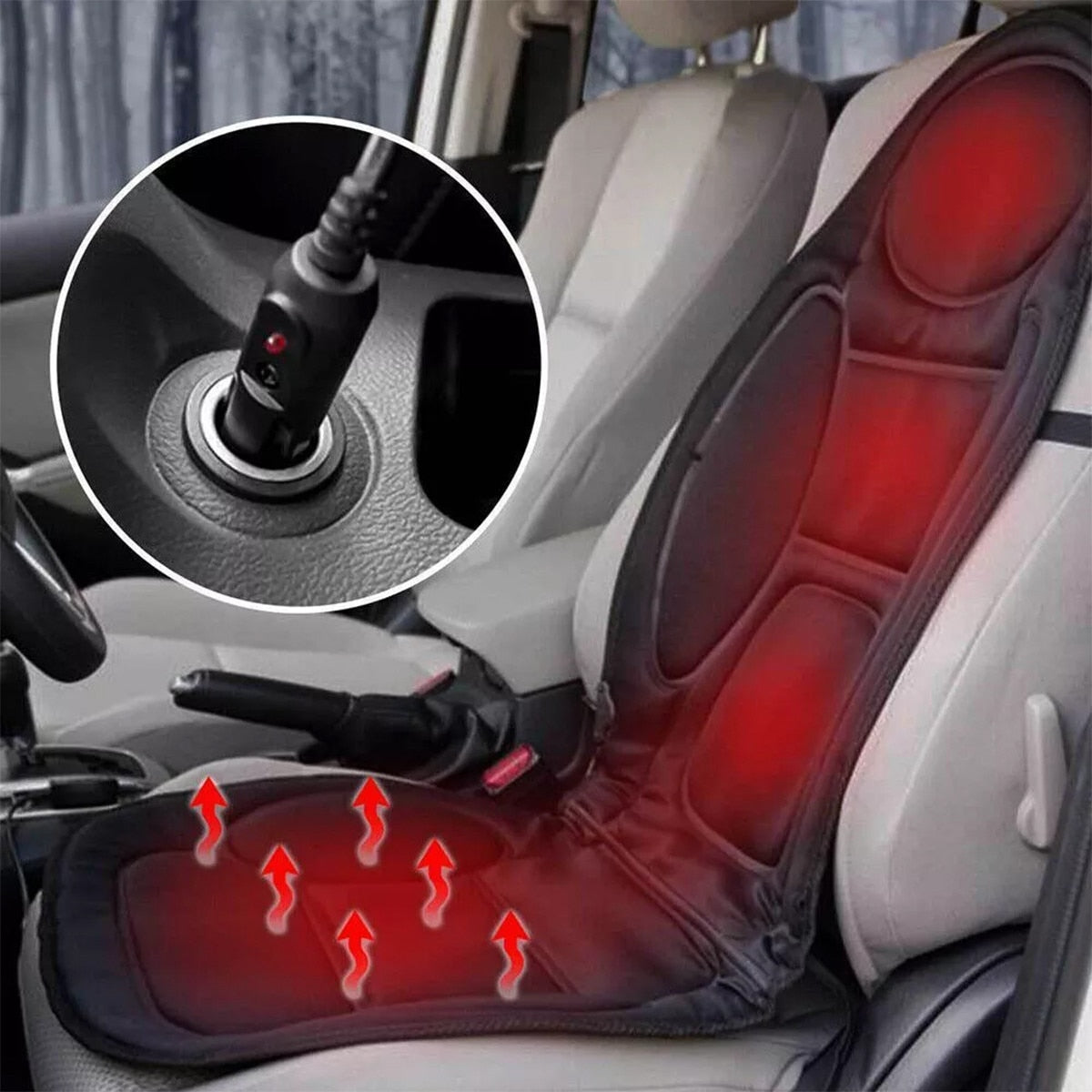 Husa masaj Macvi® scaun cu telecomanda control masaj talie si mijlocul coapsei 5 zone masaj 3 viteze alimentare auto 12V si priza 220V material poliester