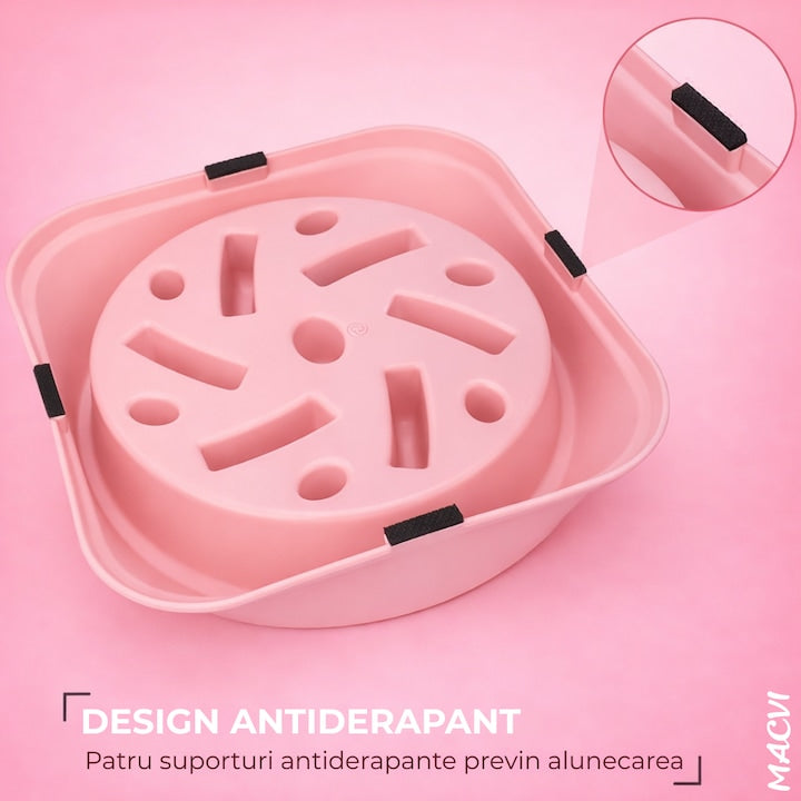 Alimentator Lent pentru Animale Macvi®, Bol Antiderapant Hranire Lenta pentru Caini si Pisici Design Interior AntiInghitire Material Sigur Usor de Curatat Rezistent, Roz