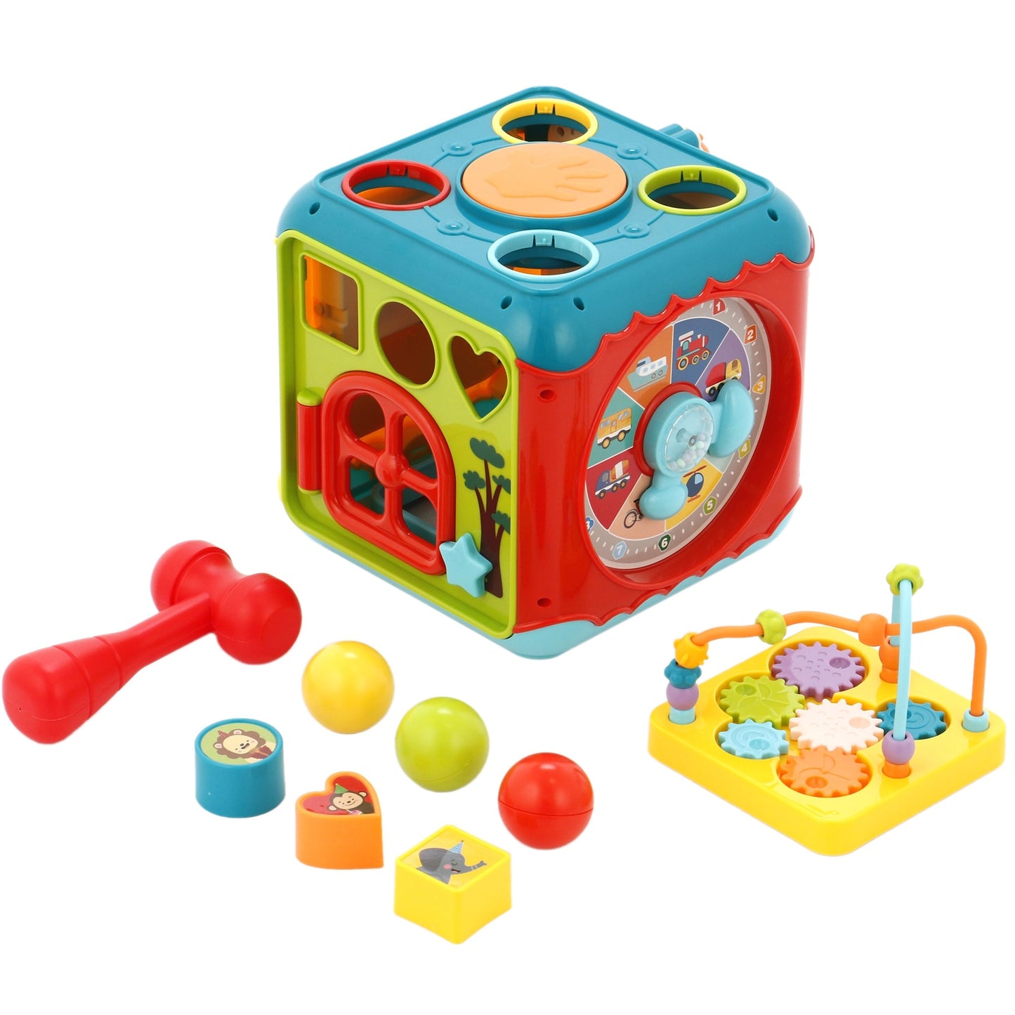 Cub Educativ Macvi® 6 in 1 cu Pian Labirint Bile Ceas si Jocuri Interactive Copii