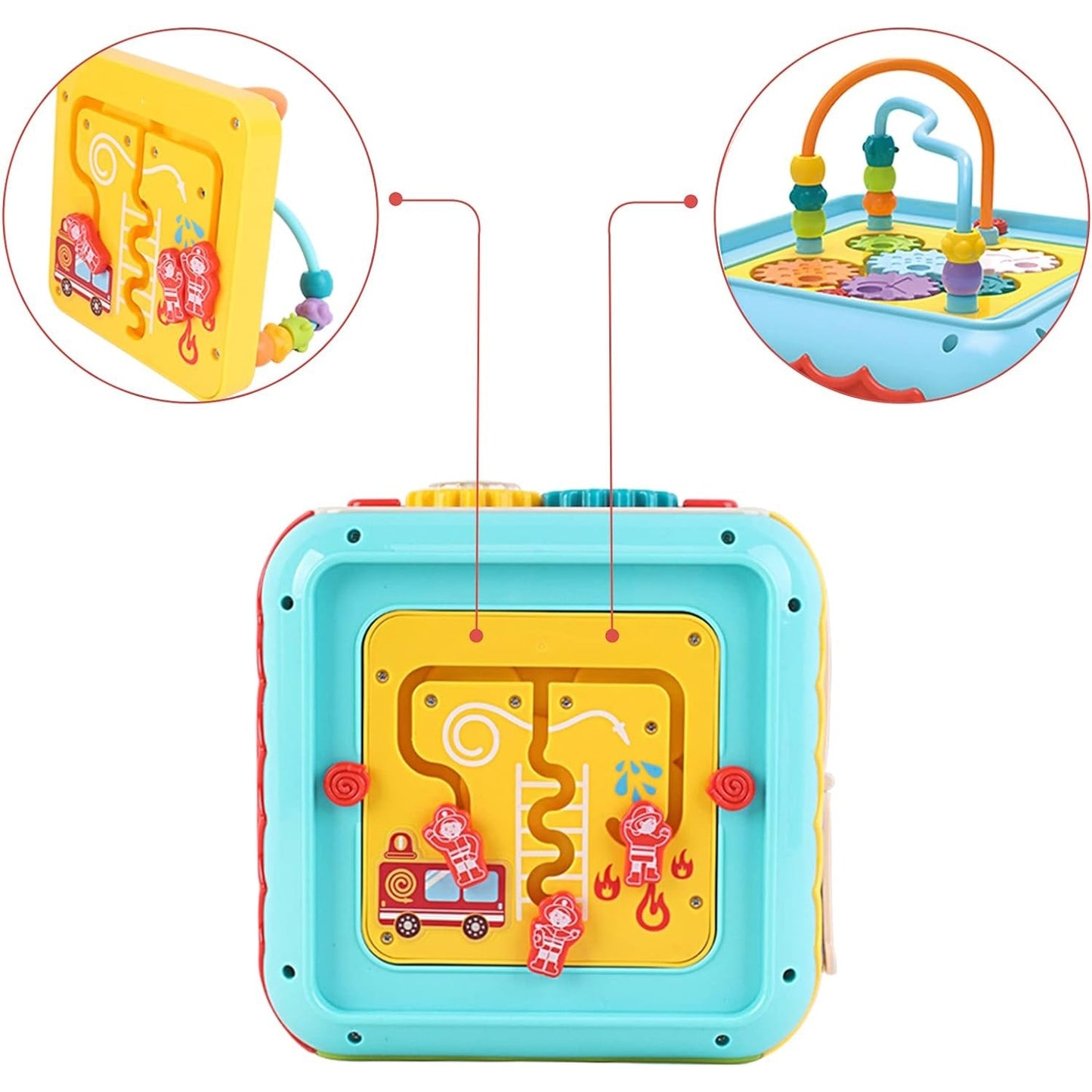 Cub Educativ Macvi® 6 in 1 cu Pian Labirint Bile Ceas si Jocuri Interactive Copii