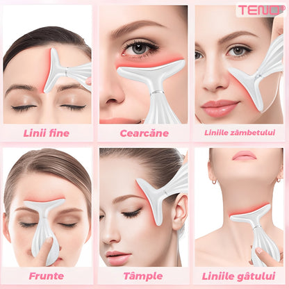 Dispozitiv Anti-Rid Teno®, aparat de masaj facial si pentru gat, suport inclus, cu incalzire pana la 42°C, 3 moduri de vibratie, fototerapie, lifting si reducerea ridurilor, alb