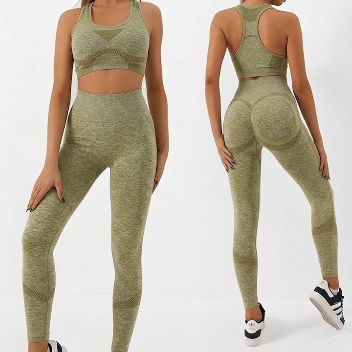 Set Costum Fitness din 2 Piese Teno®, colanti si bustiera, material respirabil, uscare rapida, elasticitate ridicata, one-size, galben