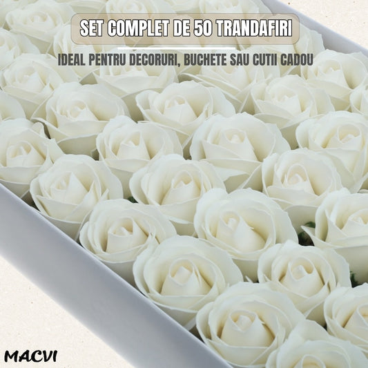 Set 50 trandafiri din sapun, 5x5 cm, calitate premium, decor si cadou elegant, Alb