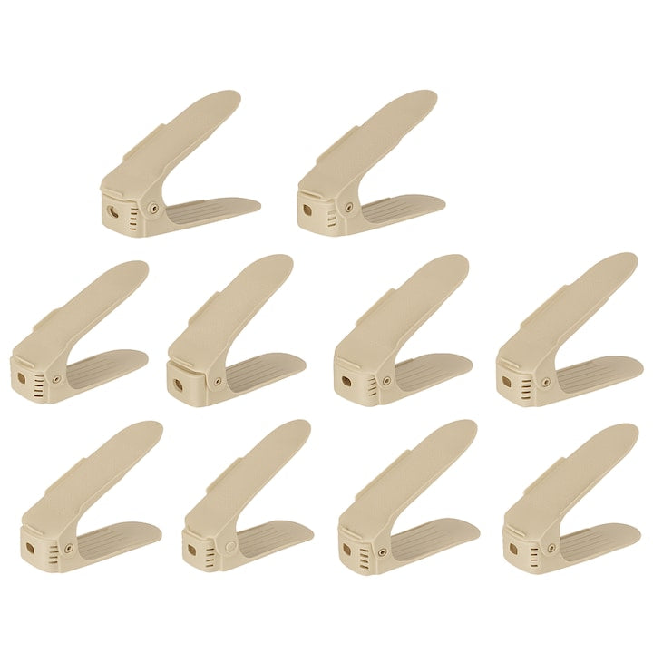 Set 10 Organizatoare pantofi reglabile Macvi®, suport bej pentru incaltaminte, dublare spatiu depozitare, design stabil si antialunecare