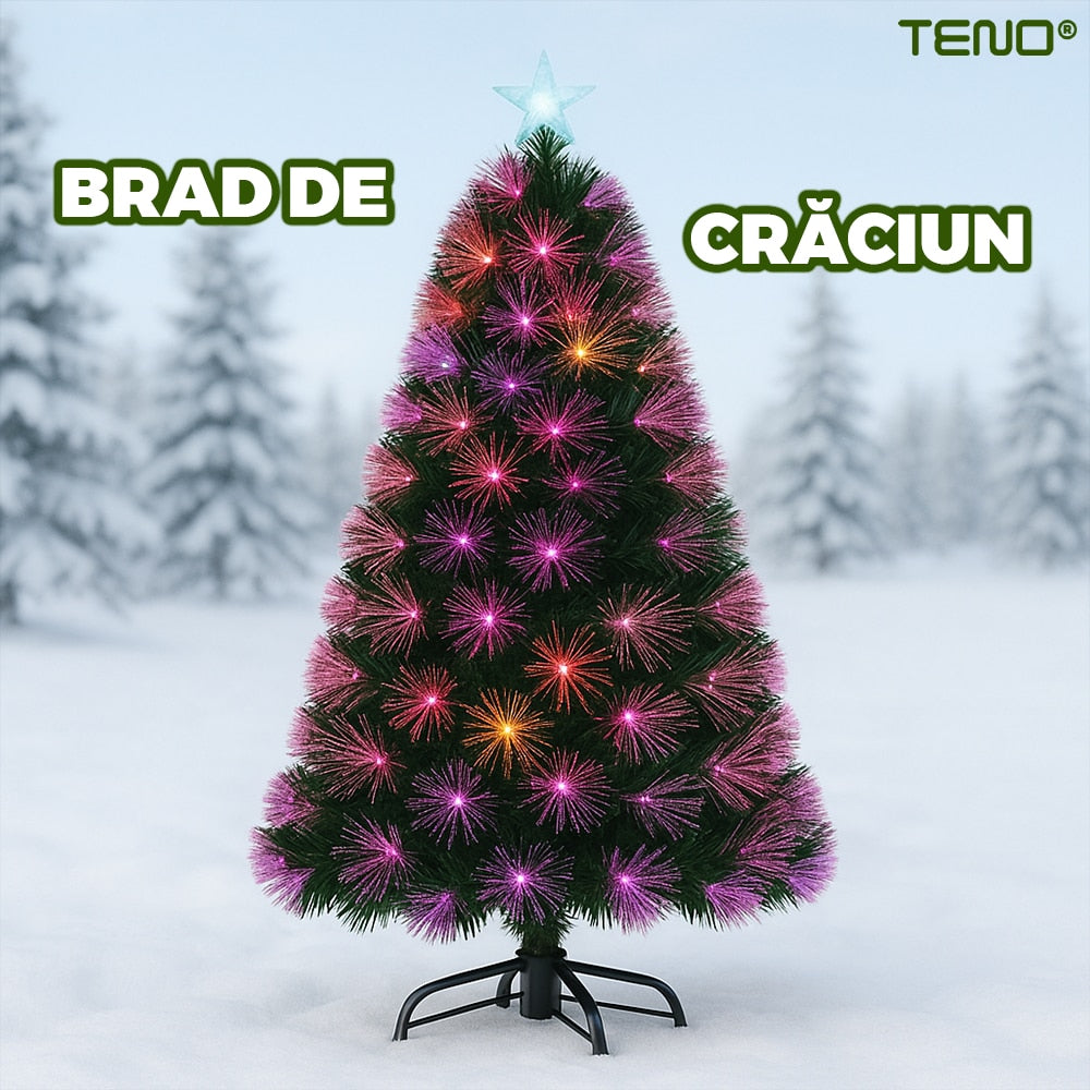 Brad Artificial de Craciun Teno, luminite fibra optica roz, mov, 150 cm