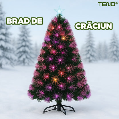 Brad Artificial de Craciun Teno, luminite fibra optica roz, mov, 150 cm