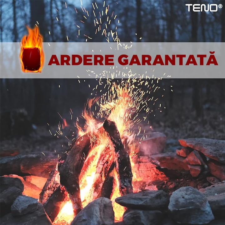 Set 48 Cuburi pentru Aprins Focul Teno®, pastile aprinzatoare, timp indelungat de ardere, incalzire centrala, seminee, sobe, camping, drumetii
