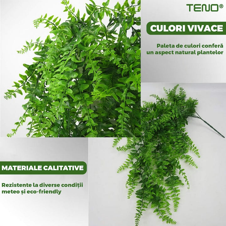 Set 2 Plante Artificiale Tip Iedera Teno®, ramuri agatatoare, aspect natural, rezistente la conditii meteo, frunze detasabile, interior/exterior, 85 cm, verde