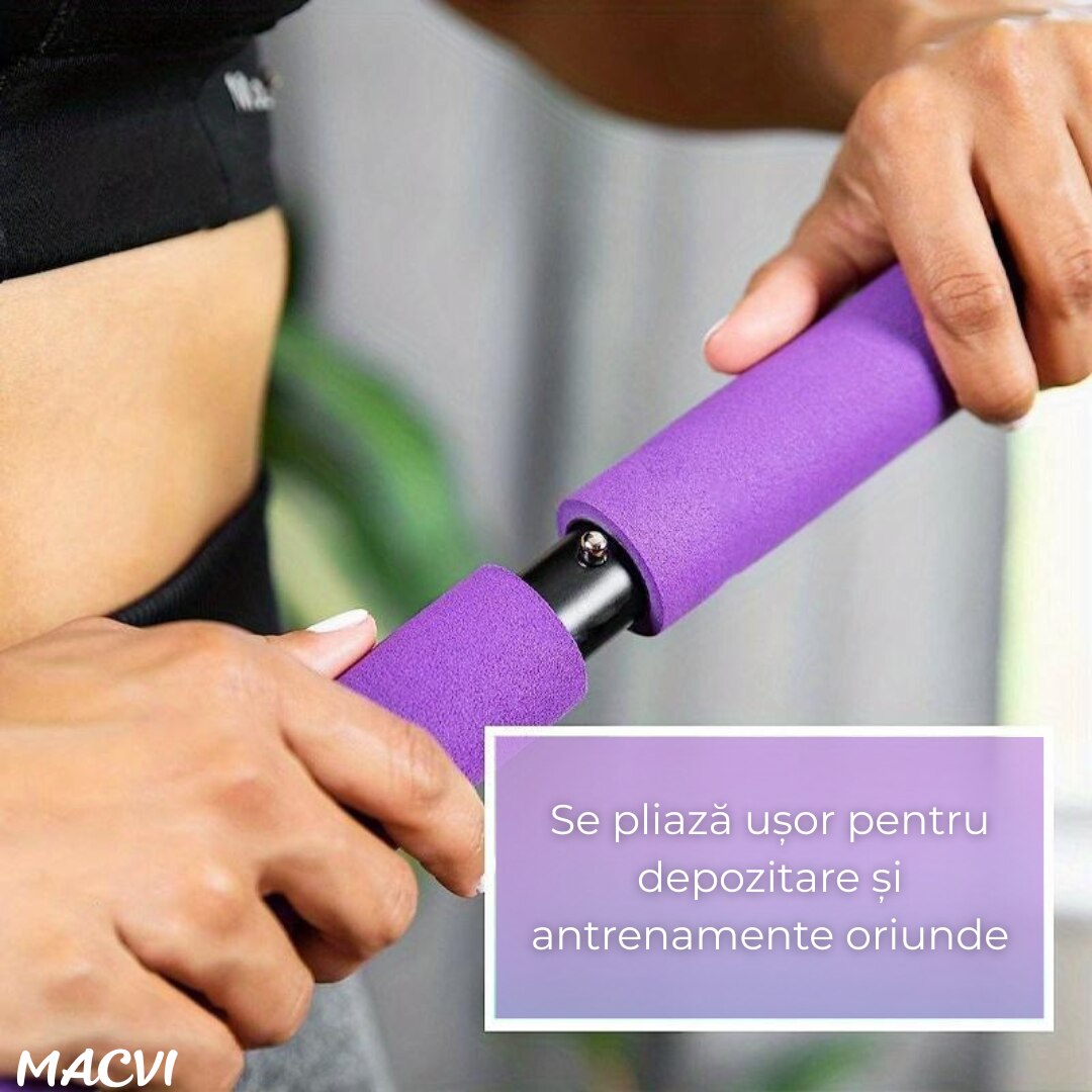 Bara Fitness Macvi® cu Benzi Elastice Reglabile, Multifunctionala pentru Antrenamente Complete, Rezistenta Ajustabila, Culoare Mov