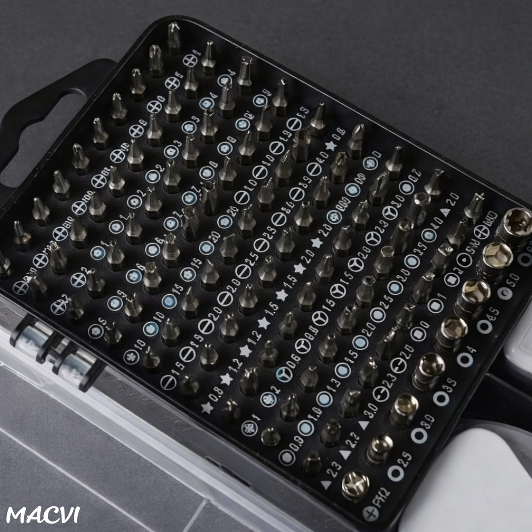 Set Surubelnite de Precizie Macvi® 115 in 1, 98 Biti Magnetici din Otel Carbon, Trusa Profesionala pentru Reparatii Telefoane, Laptopuri, Electronice, Cutie Compacta