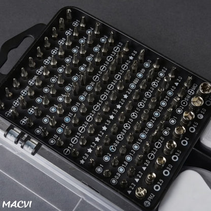 Set Surubelnite de Precizie Macvi® 115 in 1, 98 Biti Magnetici din Otel Carbon, Trusa Profesionala pentru Reparatii Telefoane, Laptopuri, Electronice, Cutie Compacta
