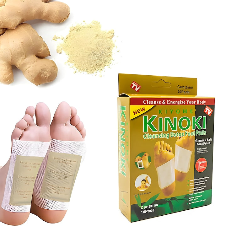 Set 10 de plasturi KINOKI Teno®, pentru detoxifiere, ingrediente naturale, turmeric, imbunatatesc somnul, energizeaza, adezivi, auriu