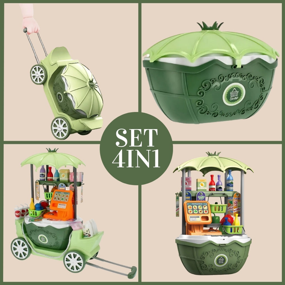 Magazin de inghetata 4 in 1 mobil Macvi®, design realist, educativ, joc de rol, stimuleaza imaginatia si creativitatea, mov, +3 ani, verde