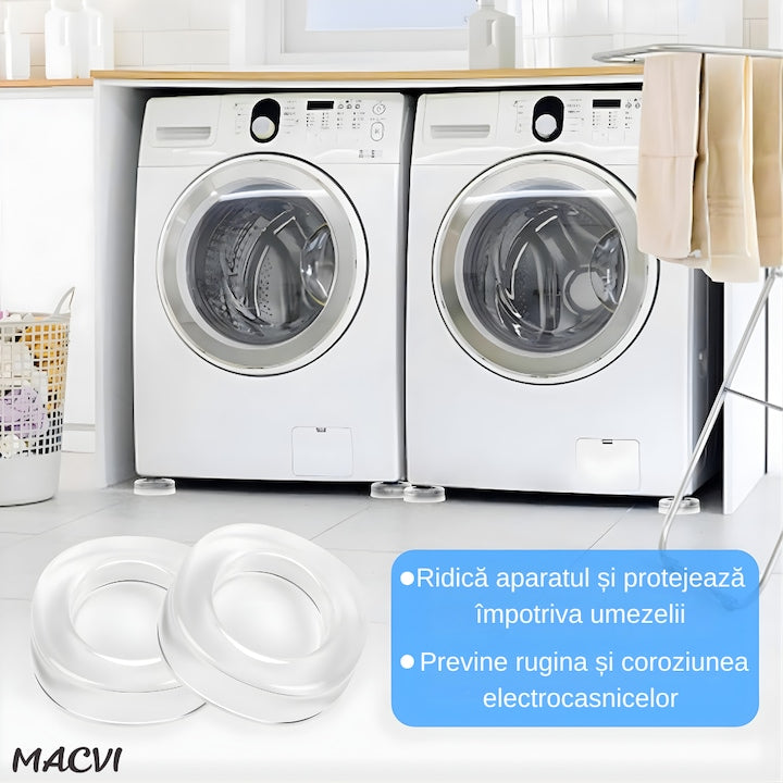 Suporturi Antisoc si Antiderapante Macvi® pentru Picioarele Masinii de Spalat , Stabilitate si Protectie