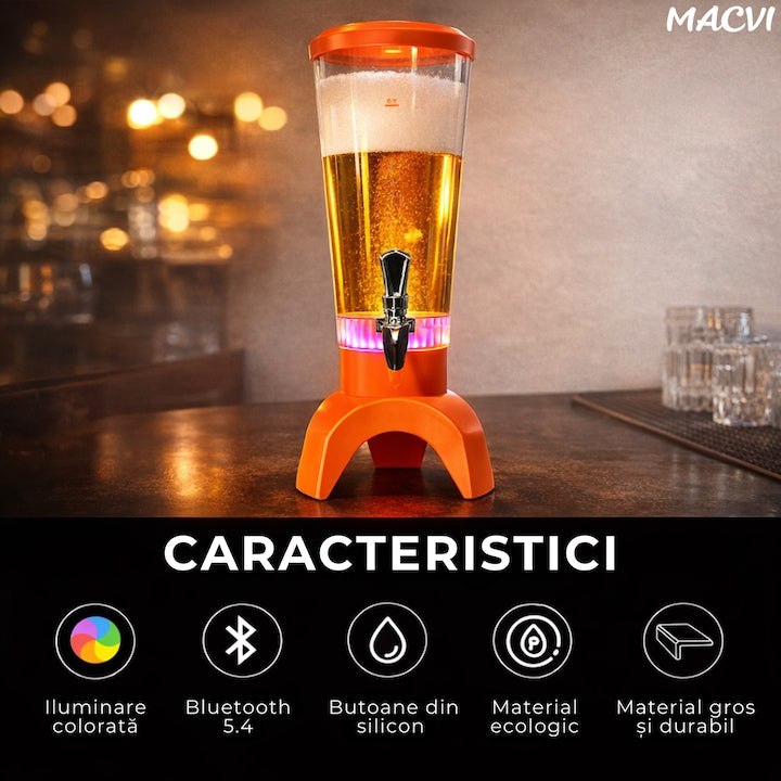 Decantor Macvi® sticla 3 litri cu LED decorativ si boxa Bluetooth integrata decantor modern pentru petreceri seri relaxante si cadou