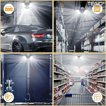 Lampa LED cu 3 Brate Mobile Teno®, 3 aripi pliabile, 36 LED-uri, flux luminos 3000LM, lumina alba rece 6000-6500K, bec iluminare pentru interior garaj/depozit/atelier, alb