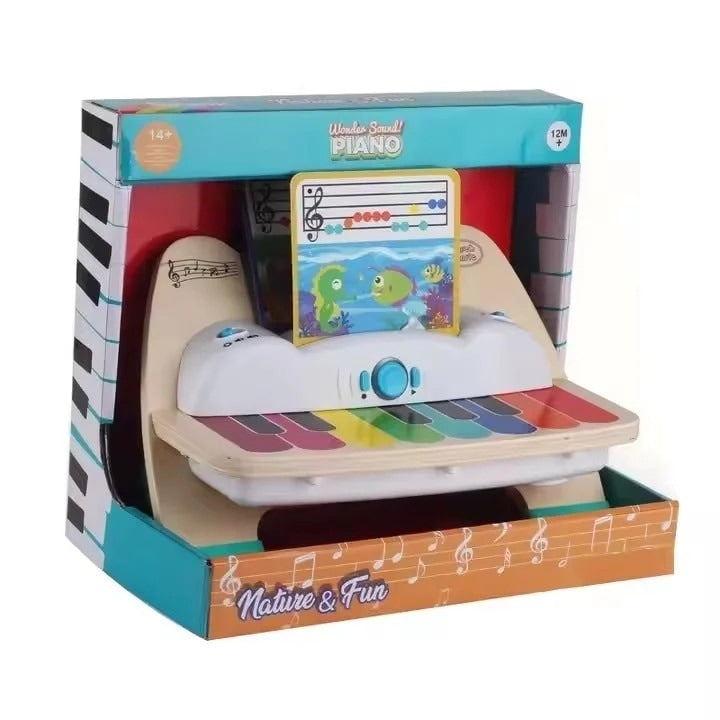 Pian interactiv copii Macvi® Magic Touch din lemn 1 an+ 3 partituri muzicale incluse jucarie educativa multicolor 17x25x31 cm