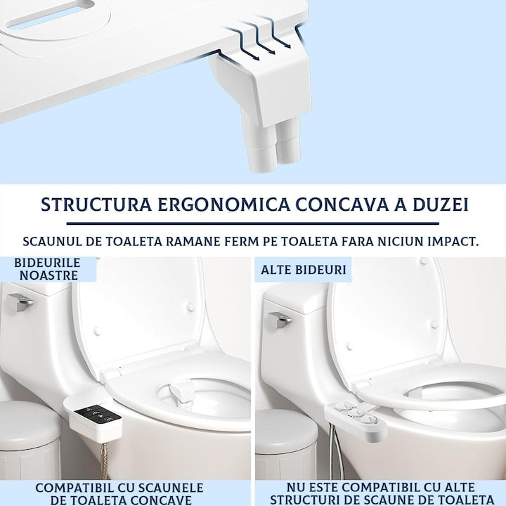 Bideu retractabil Macvi®, non electric, auto curatare, control presiune apa rece, montaj WC, kit accesorii toaleta, IP44, negru