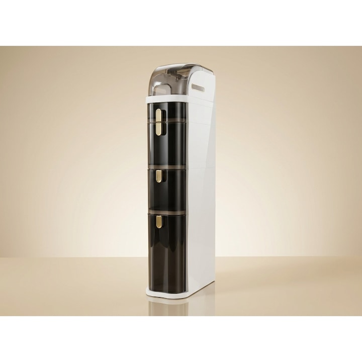 Dulap Mobil Organizator Macvi®, 5 Nivele, 98 × 18 × 41cm, Organizator Vertical Ultra-Slim cu Roti, PVC Rezistent, Alb