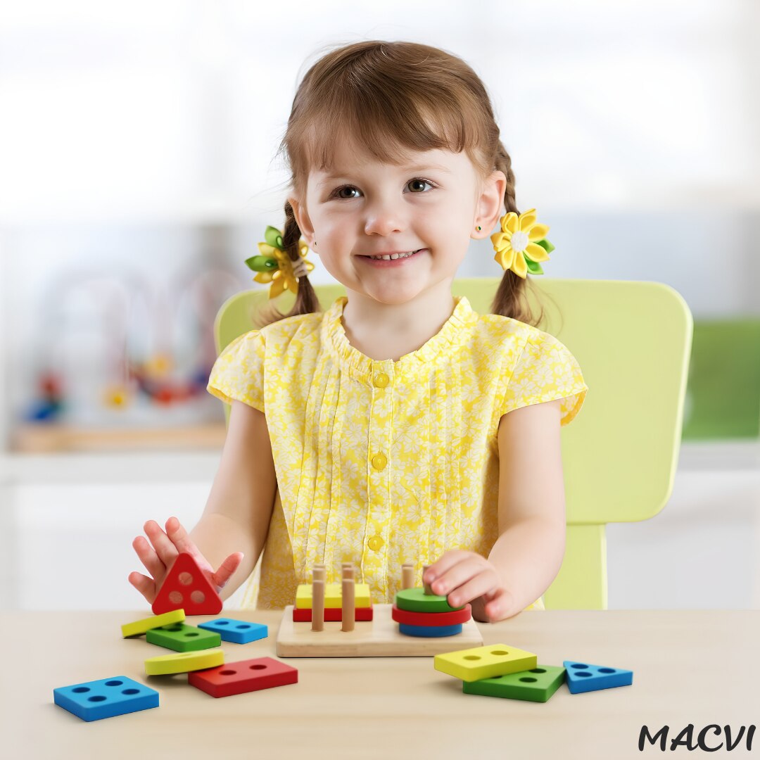 Jucarie  Tip Sortat Macvi® pentru Copii, 16 Piese, Forme Geometrice, 4 Coloane de Sortare