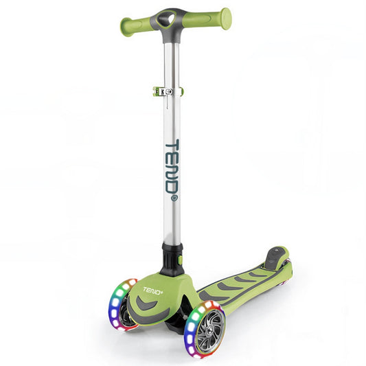 Trotineta pentru Copii cu Lumini Teno®, 3 roti, pliabila, anti-aluncare, inaltime ajustabila, stabila, frana, incorporata, 3-11 ani, verde