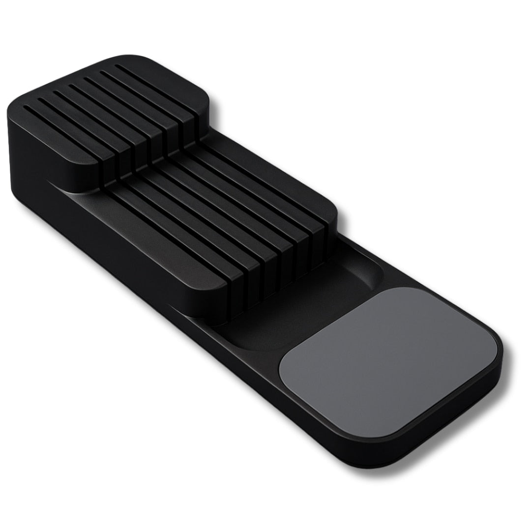 Suport sertar pentru cutite Macvi® organizator compact depozitare sigura material durabil design ergonomic stabilitate sporita economie de spatiu, negru