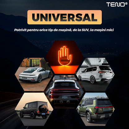 Semn LED Auto cu Telecomanda Teno®, design mana, 4 moduri de utilizare, efect vizual stralucitor, iluminare puternica, compatibilitate universala, negru/portocaliu