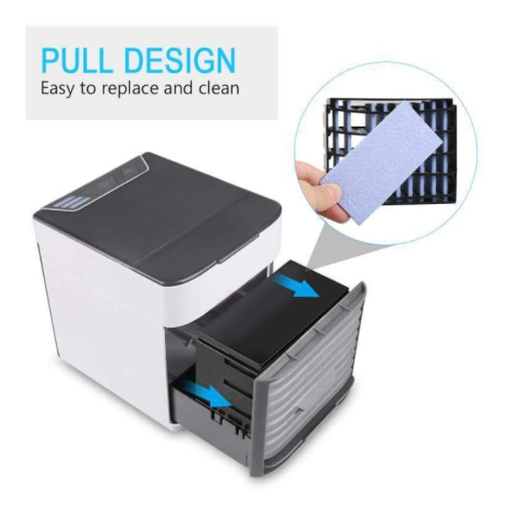 Racitor de aer Macvi® racire rapida cu apa si gheata, functie de umidificare si purificare, lumina LED, consum redus de energie