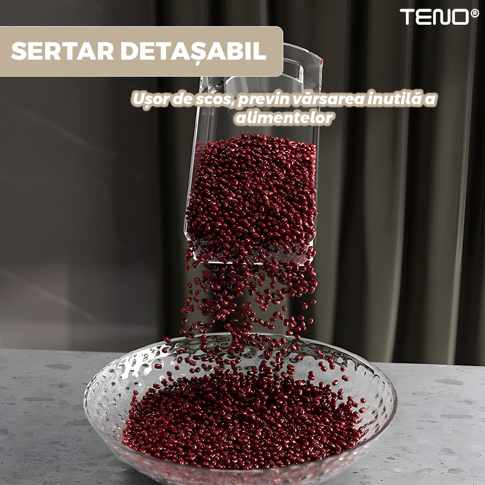 Dozator rotativ Macvi® pentru cereale si alimente uscate, 6 compartimente, capacitate 6.5 kg, sertar detasabil, alb, rotire 360°