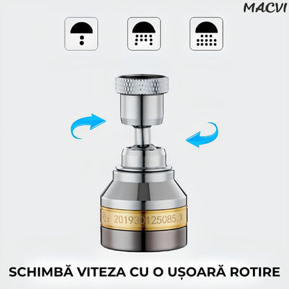 Prelungitor flexibil robinet Macvi® 360° 3 moduri jet economisire apa anti calcar alama inox 7.5 cm argintiu