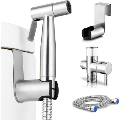 Set de Dus Igiena Intima Macvi cu Baterie Bideu, Para Dus, Furtun 1.2 m, Otel Inoxidabil, Argintiu