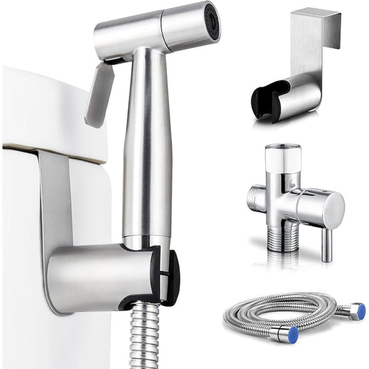Set de Dus Igiena Intima Macvi cu Baterie Bideu, Para Dus, Furtun 1.2 m, Otel Inoxidabil, Argintiu