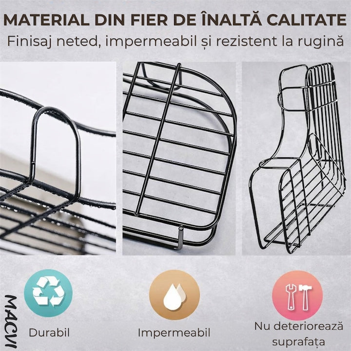 Suport de dus triunghiular Macvi®, montaj pe perete, organizator baie si bucatarie, instalare usoara, depozitare practica