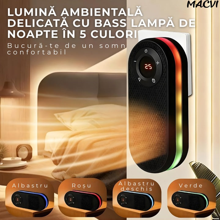 Incalzitor electric MACVI Compact 500W, rotire 180°, afisaj LED, telecomanda, protectie supraincalzire, pentru spatii mici
