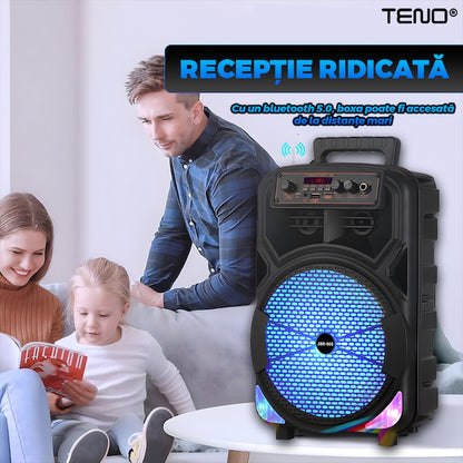 Boxa Portabila Teno JBR008, microfon inclus, lumini LED, negru, 1200W