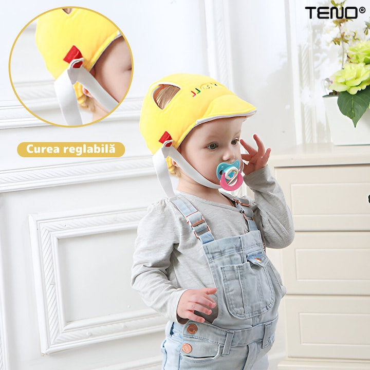 Casca Antisoc Bebelusi si Copii Teno®, protectie cazaturi, reglabila, material moale, patrupedie, usoara si comoda, galben