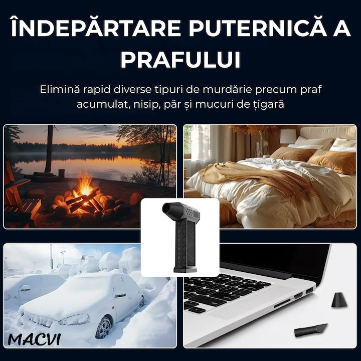 Suflanta aer fara fir Macvi® motor puternic 130000RPM baterie reincarcabila flux de aer reglabil negru