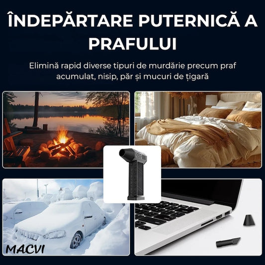 Suflanta aer fara fir Macvi® motor puternic 130000RPM baterie reincarcabila flux de aer reglabil negru