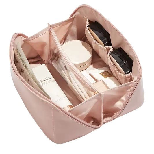 Geanta pentru cosmetice de calatorie Macvi®, din piele rezistenta la apa, cu maner si compartiment spatios, 24x11.5x11.5 cm, ideala pentru femei, roz