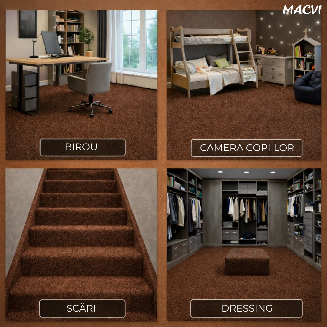 Mocheta scari Macvi® dale autoadezive 60x60 cm, 1 buc. mocheta textila, ajustabila, montaj rapid fara unelte, curatare usoara, potrivita pentru scari, camera copiilor, dressing, aplicare rapida