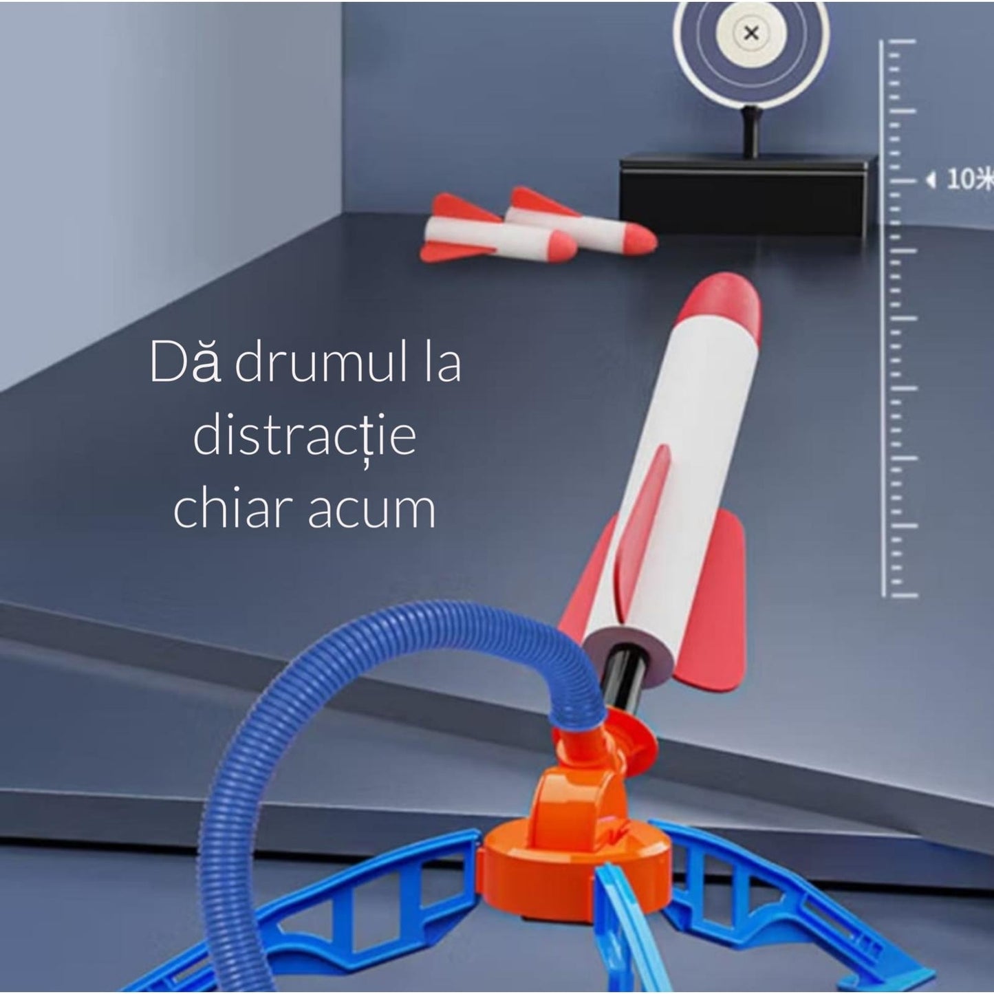 Set Lansator Rachete Macvi® cu Presiune Aer 2 Rachete Directie Reglabila Jucarie Exterior Copii