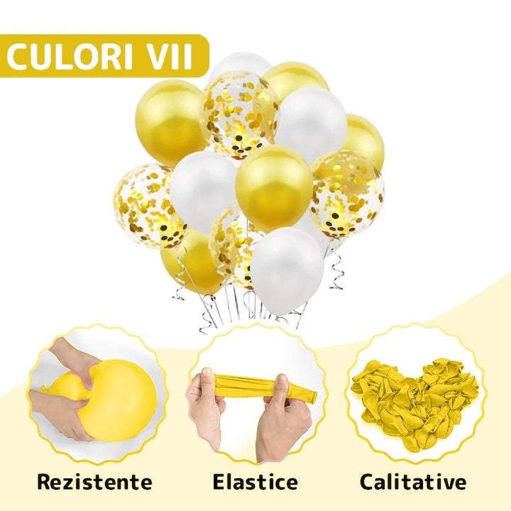 Set 15 Baloane Teno®, Confeti, pentru Petreceri/Aniversari/Evenimente, o singura dimensiune, 3 culori, latex, auriu/alb/transparent